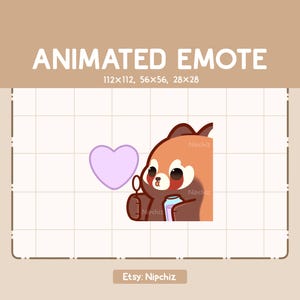 Gesto animado: un lindo panda rojo soplando una burbuja de jabón con forma de amor. Gesto divertido y lindo. Listo para usar. Gesto kawaii