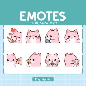 Cute Pink Cat Emotes | 8 Emotes for Streamer | Cute Pink Cat Emote Pack | Funny Emotes