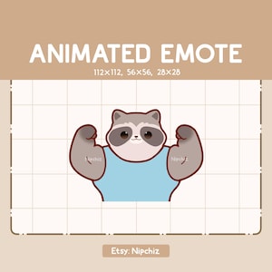 Animated Emote Cute Raccoon is Flexing his Muscle / Kawaii Cartoon Emote / Chibi Emote For Streamer