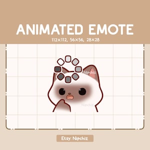 Gesto animado: Gato siamés chibi confundido que se muestra con un signo de carga / Adorable gesto de dibujos animados / Listo para usar / Gesto lindo