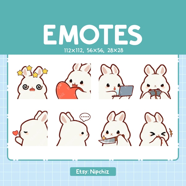 Rabbit Emotes | Cute Emoji Pack | 8 Bunny Emotes for Streaming | Bundle Emotes