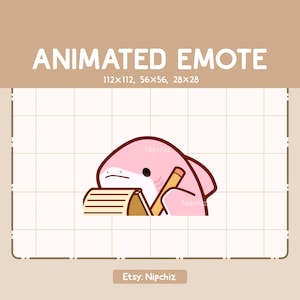 Emote animée Requin rose mignon prend une note - Emote dessin animé drôle - Prêt à l'emploi - Emote adorable