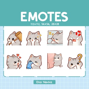 Gray Tabby Cat Emotes / 8 Cute Gray Tabby Cat Bundle / Emotes for Streamer Kawaii Emoji Pack