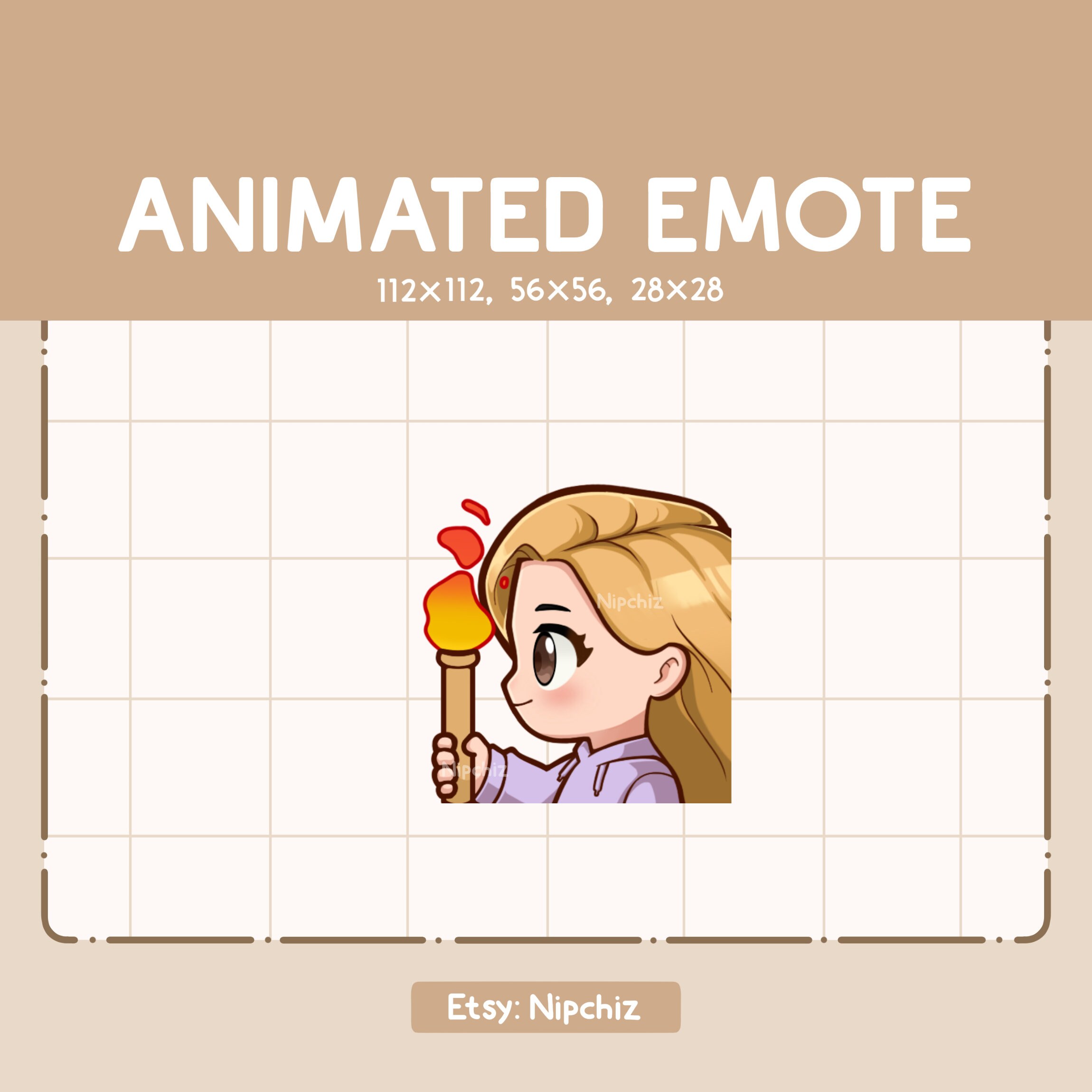 Animated Emote Cute Girl Long Straight Blonde Hair Walking and Holding a Torch / Ready to Use / Kawaii Emote