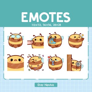 Lot de 8 émoticônes abeille mignonnes / émoticônes abeille Chibi pour streamer / ensemble d'emoji kawaii