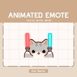 Animated Emote Cute Gray Tabby Cat and Lightstick / Cartoon Kawaii Emote/ Ready to Use/ Funny Emote