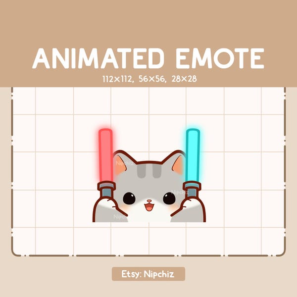 Gesto animado de lindo gato atigrado gris y barra de luz / Gesto kawaii de dibujos animados / Listo para usar / Gesto divertido