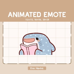 Animated Emote Cute Whale Shark is Reading a Book  / Funny Cute Emote / Emote for Streaming / Kawaii Cute Emote