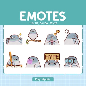 Pigeon Emotes / Cute Emoji Pack / 8 Pigeon Emotes for Streaming / Bundle Emotes
