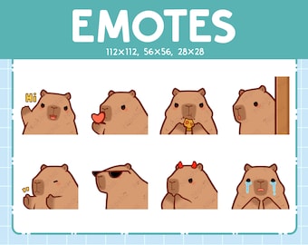 Schattige capibara-emoties | 8 emotes voor streamer | Leuk capibara-emotepakket | Grappige emotes