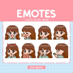 Girl Emote Bundle / Brown Hair Emotes for Streaming / 8 Cute Girl Emotes / Brown Eyes | Emoji Pack