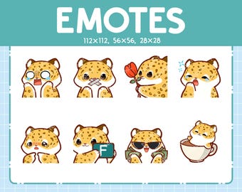 Leopard Emotes / Cute Emoji Pack / 8 Leopard Emotes for Streaming / Bundle Emotes