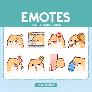Emotes Golden Hamster / 8 Cute Emotes for Streaming / Digital / Chibi Golden Hamster Emote Bundle
