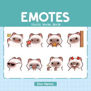 Émoticônes de chat siamois en streaming | Emoji animaux kawaii | (8) Pack d'émoticônes mignon chat siamois