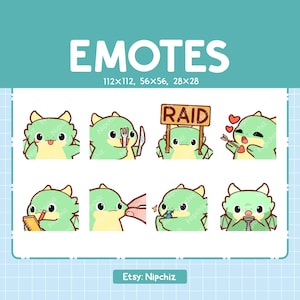 Emotes Green Dragon | 8 Cute Emotes for Streaming | Digital | Chibi Green Dragon Emote Bundle