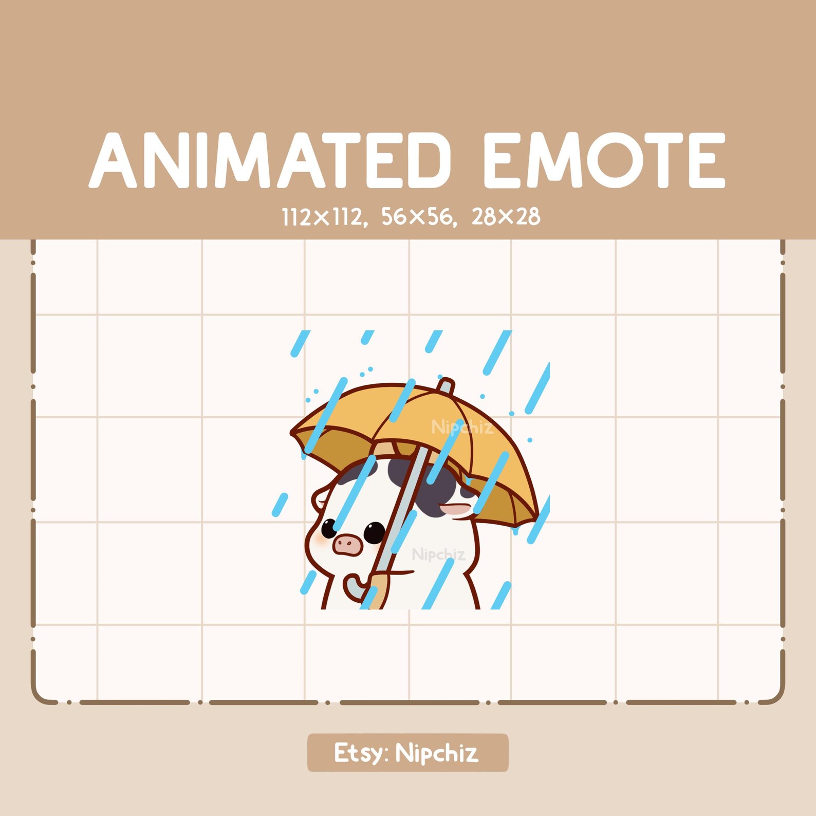 Animated Emote Cow is Holding an Umbrella While It is Raining - Cartoon ...