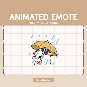 Animated Emote Cow is Holding an Umbrella while it is Raining - Cartoon Emote - Funny Emote for Streaming - Ready to Use