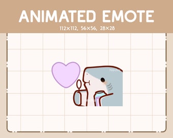 Emote animata Lo squalo soffia una bolla di sapone a forma d'amore / Emote per lo streamer / Emote cartone animato