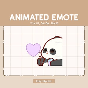 Animated Emote Panda is Blowing a Love Shaped Soap Bubble / Chibi Funny Emote / Emote for Streaming / Cartoon Emote