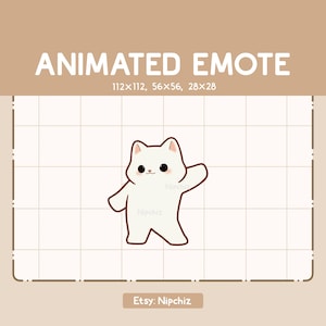Emote animé joyeux chat blanc dansant - Emote dessin animé mignon - Prêt à l'emploi - Emote chibi pour le streaming