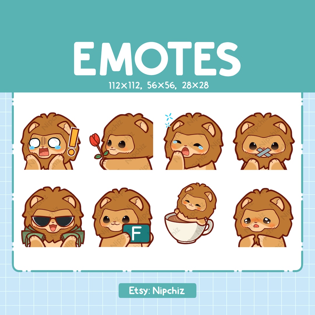 Lion Emotes for Streaming | Kawaii Animal Emoji | (8) Cute Lion Emote ...