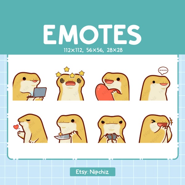 Chibi Gecko Emotes for Streaming - (8) kawaii Emotes – Cute Yellow Gecko Emote Bundle – Funny Emotes