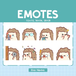 Hedgehog Emotes 8 Pack / Chibi Hedgehog Emotes for Streamer / Kawaii Emoji Set
