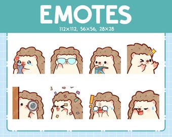 Set van 8 egel-emotes / chibi-egel-emotes voor streamer / kawaii-emojiset