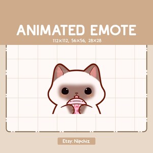 Adorable Chibi Siamese Cat Sipping Boba Animated Emote - Cartoon Emote - Funny Emote for Streaming - Ready to Use