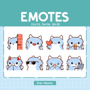 Cute Blue Dragon Emotes 8 Pack | Chibi Blue Dragon Emotes for Streamer | Kawaii Emoji Set