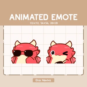 Animated Emote Adorable Red Dragon is Wearing the Glasses and Winking / Adorable Chibi Emote / Cartoon Emote for Streaming