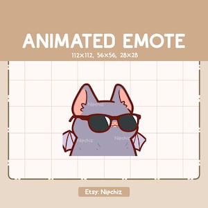 黒いサングラスをかけたちびコウモリが頭を前後に振って躍動するアニメーション絵文字 - 愛らしい漫画絵文字