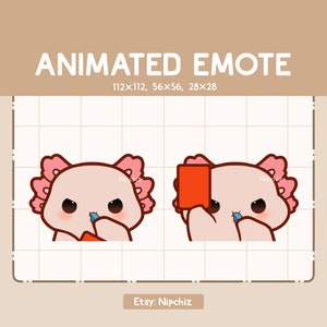 Emote animado Chibi Axolotl soprando apito e mostrando um cartão vermelho / Emote de animal de desenho animado / Emote para streamer