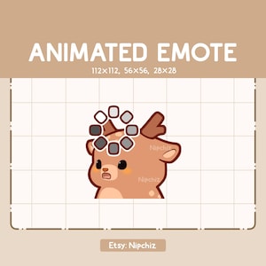 Animated Emote Chibi Deer Is Confused Showed By A Loading Sign / Kawaii Cartoon Emote / Chibi Emote For Streamer / Ready to Use