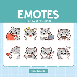 Snow Leopard Emotes 8 Pack / Chibi Snow Leopard Emotes for Streamer / Kawaii Emoji Set