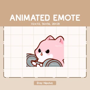 Animated Emote Chibi Pink Cat is Doing Workout / Chibi Funny Emote / Emote for Streaming / Cartoon Emote