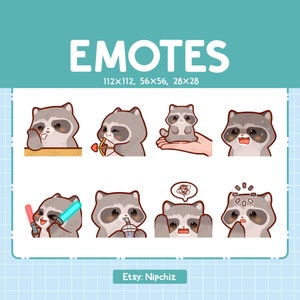Kawaii Raccoon Emotes (8) – Cute Emotes for Streamer – Chibi Raccoon Emoji Bundle