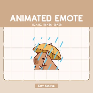 Animated Emote Chibi Capybara is Holding an Umbrella while it is Raining / Emote for Streamer / Cute Emote