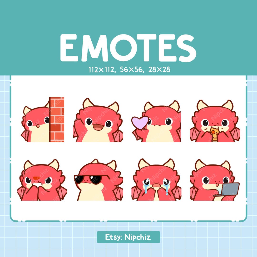 Chibi Fire Cute Red Dragon Emotes 8 Pack | Chibi Red Dragon Emotes for Streamer ...
