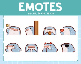 Whale Shark Emotes 8 Pack / Chibi Whale Shark Emotes for Streamer / Kawaii Emoji Set