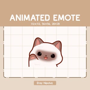 Animated Emote Chibi Siamese Cat Waving Hello Emote - Adorable Funny Emote - Cartoon Emote for Streaming - Cute Emote