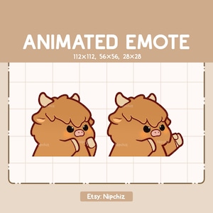 Animierte süße Highland Kuh, die schnell schlägt Emote - Süßes lustiges Emote - Gebrauchsfertig - Kawaii Emote