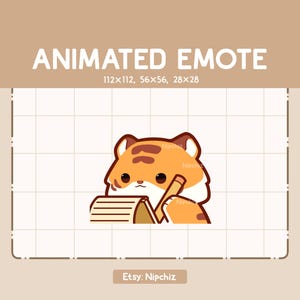 Emoticono animado Tigre lindo tomando nota - Emoticono adorable - Emoticono divertido para transmisión - Emoticono kawaii