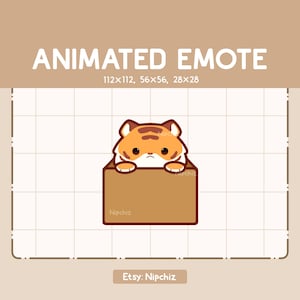 Emote animado de tigre que emerge de cartón / Emote chibi adorable / Emote de dibujos animados para transmisión