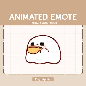 Animated Emote Ghost is Sipping a Cup of Tea / Kawaii Cartoon Emote / Chibi Emote For Streamer / Ready to Use