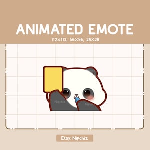 Geanimeerde emote panda die fluit en een gele kaart vasthoudt - schattige chibi-emote - kawaii-emote voor streaming - tekenfilm-emote