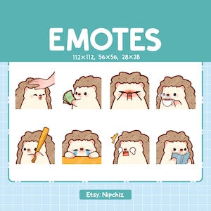 Hedgehog Emotes / Cute Emoji Pack / 8 Hedgehog Emotes for Streaming / Bundle Emotes