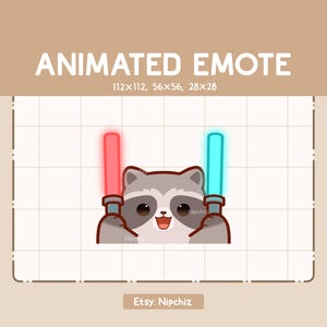 Animated Emote Kawaii Raccoon and Lightstick / Adorable Cartoon Emote / Ready to Use / Cute Emote