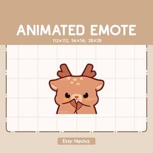 Emote animée Le cerf mignon a un plan avec un visage intrigant / Emote chibi dessin animé / Prêt à l'emploi / Emote adorable à diffuser