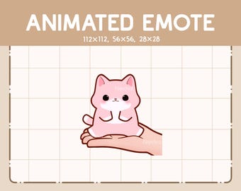 Gesto animado: linda mano que presenta un lindo gato rosa. Gesto de dibujos animados divertido, listo para usar. Gesto kawaii